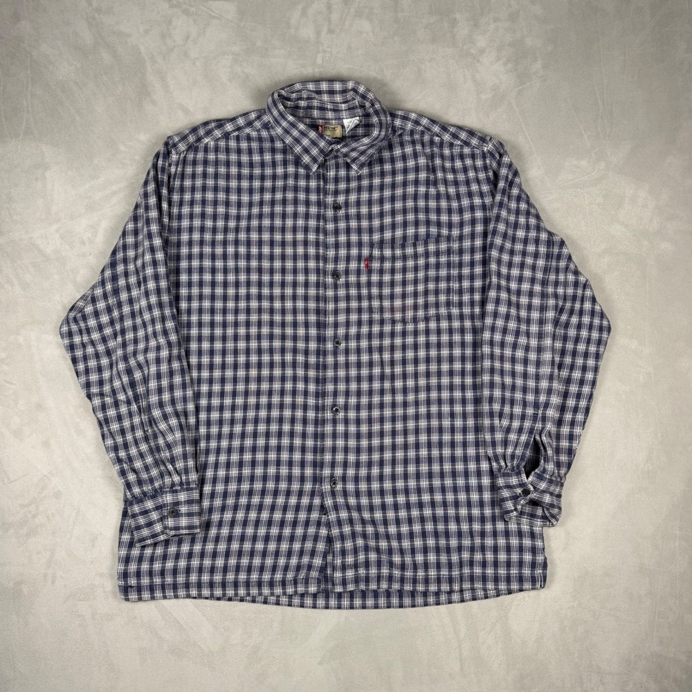 Y2K Mens Levis Red Tab Plaid Cotton Flannel Button Down Shirt Large
